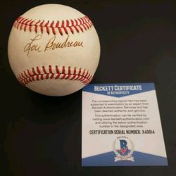 HOFer LOU BOUDREAU signed Baseball CLEVELAND INDIANS - Beckett Authenticated.