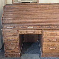 Solid Oak Roll Top Desk - Winners Only Inc