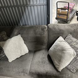 Olive Color Couch And Ottoman W/ Pillows