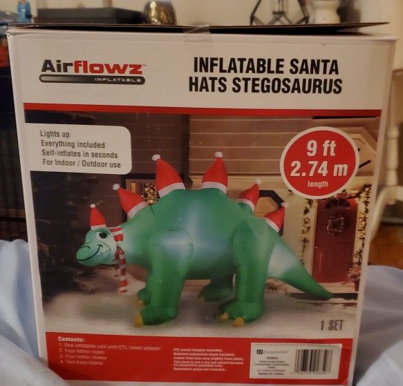 Christmas yard décor inflatable 9' dinosaur