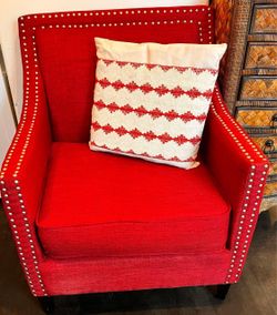 Red Upholstered Accent Chair with Nailhead Trim