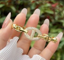 18K Gold Plated Pavé Mariner Link Chain Bracelet