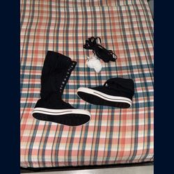 black canvas high-top sneakers. 