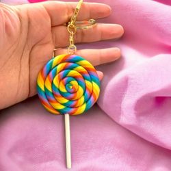 NEW Large Lollipop Rainbow Candy Kawaii Keychain Purse Bag Charm