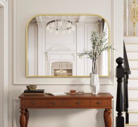 Gorgeous Minimalist Gold Arched Top Wall Mounted Mirror. Instantly Elevates any Space - 38"x30"