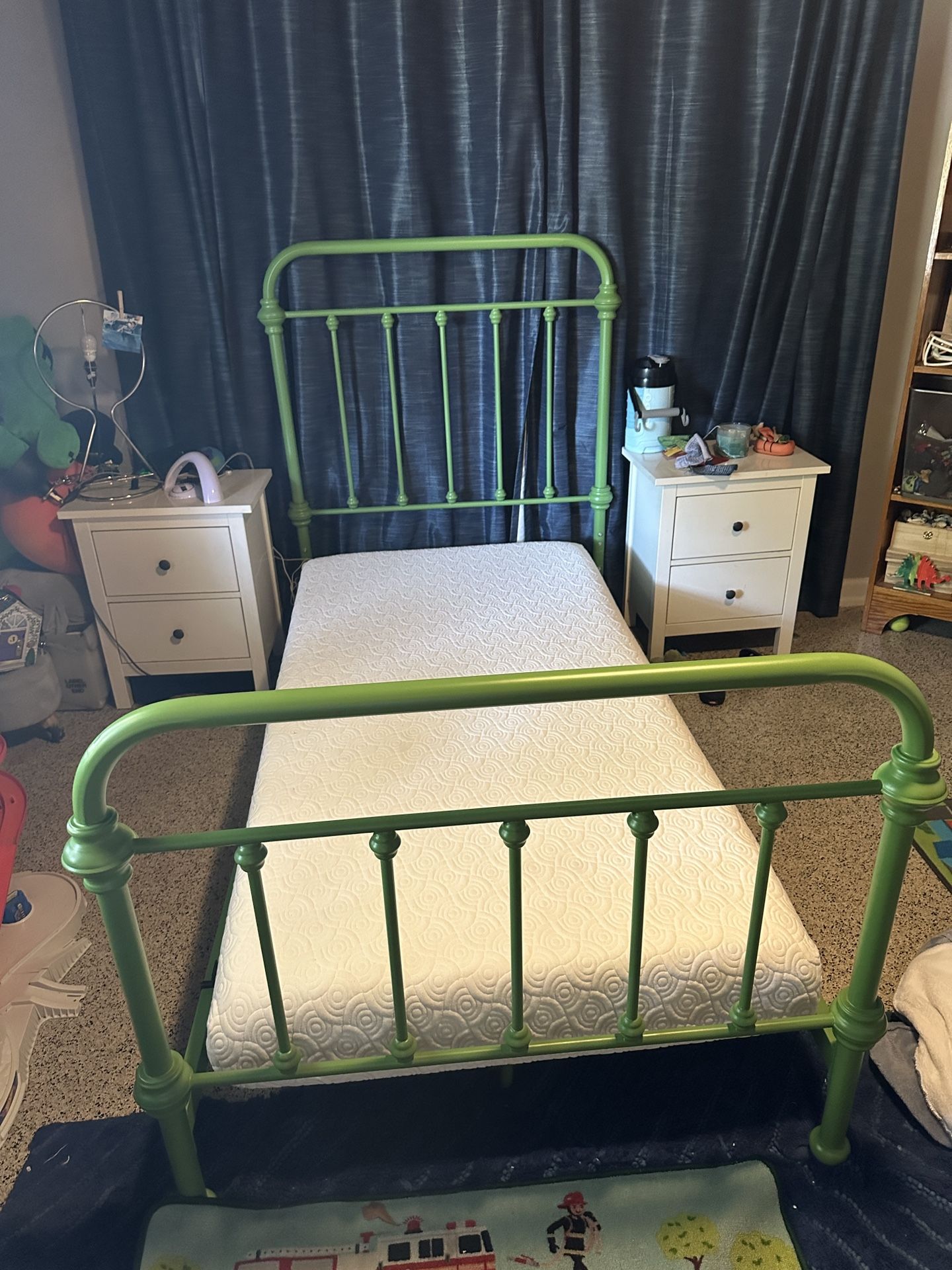 Green Metal Twin Bed With Mattress 