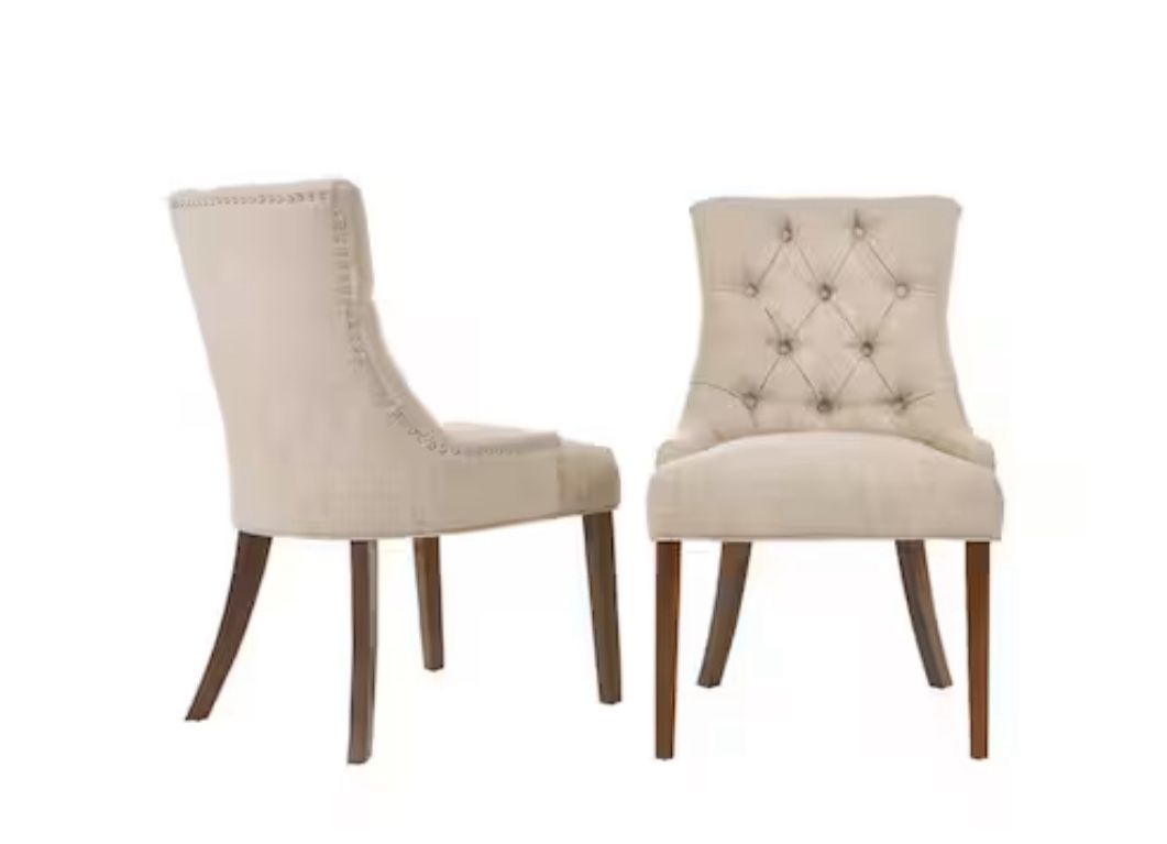 Bakerford Biscuit Beige Upholstered Dining Chair with Tufted Back (Set of 2)
