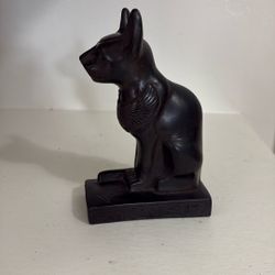 Vintage Bastet Cat Sculpture With Hieroglyphics