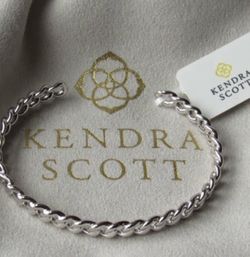 Kendra Scott Cuff Bracelet Grier Chain Link Silver-Tone NWT POUCH Rhodium Plated