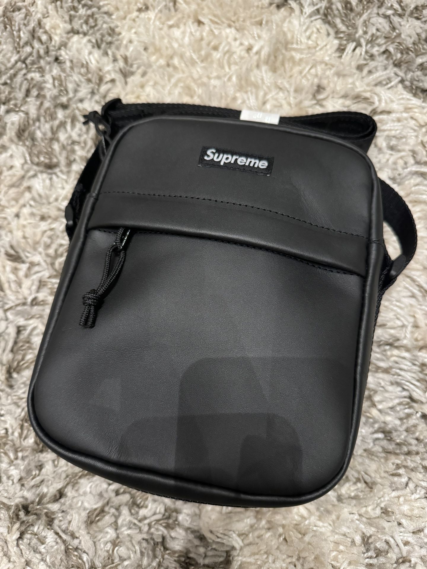 Supreme FW23 Black Leather Shoulder Bag 