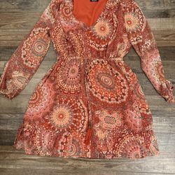 orange print miss me dress. medium