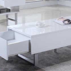 2 Drawers Coffee Table High Glossy White 