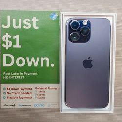 APPLE IPHONE 14 PRO MAX 128GB UNLOCKED.  FREE SMARTWACH/ HEADPHONES. PAY $1 TODAY  REST IN  PAYMENTS.  NO  CREDIT NEEDED FINANCING    