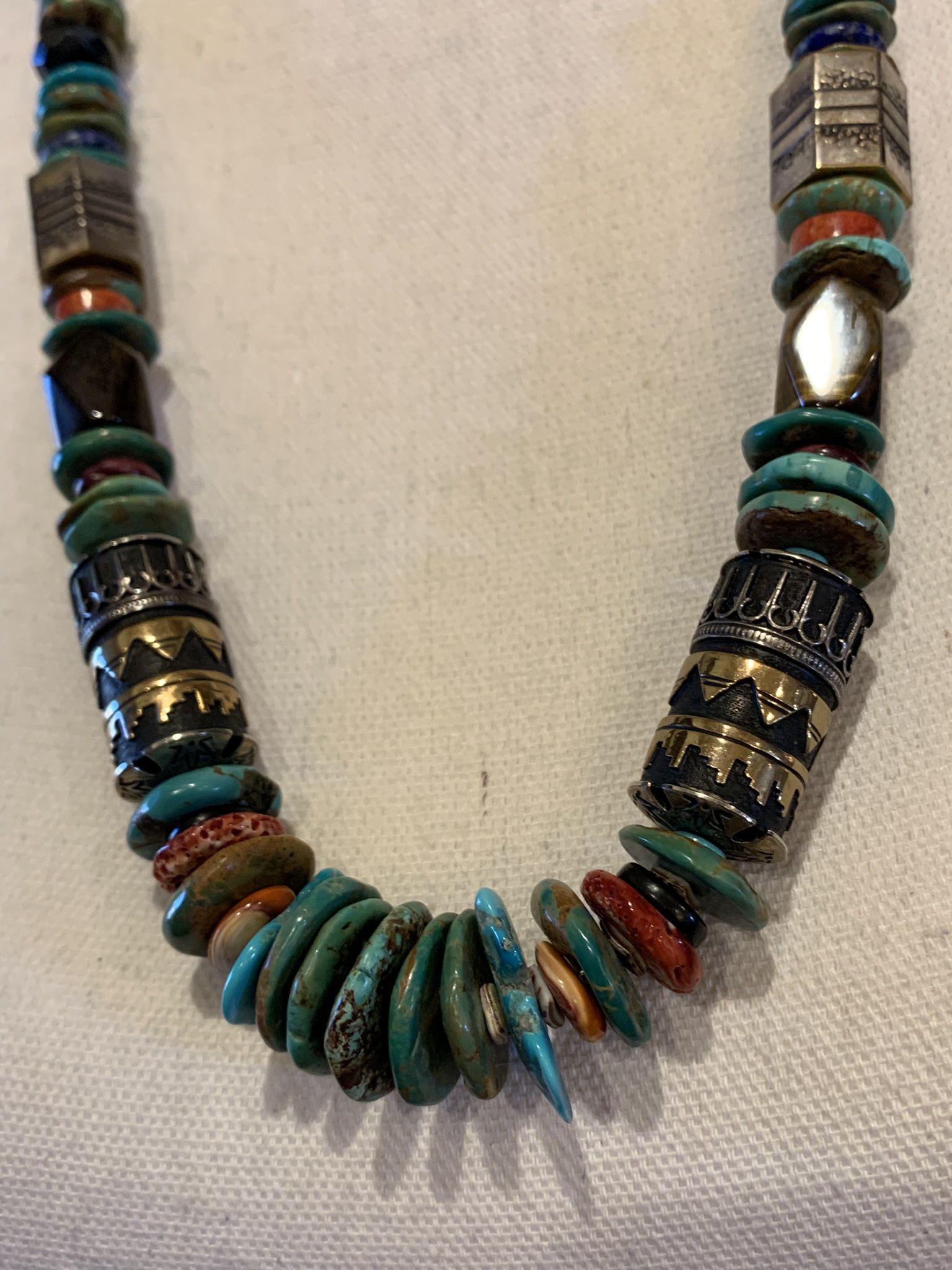 Navajo Richard Singer Multi Stone Turquoise Sterling With Gold Overlay Necklace