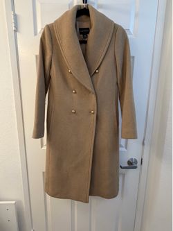 Club Monaco Camel Recycled Wool Double Breasted Coat Gold Buttons XS