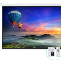 100" Motorized Projector Screen with Remote Control, Indoor Outdoor Projector Screen 4:3 Wrinkle-Free Lightweight Movie Screen  Projector Screen