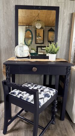 Midnight Blue Farmhouse Style 3 Pc Vanity Desk Set
