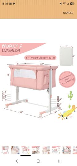 Pink Bedside Baby Bassinet – Adjustable Height – $30 OBO