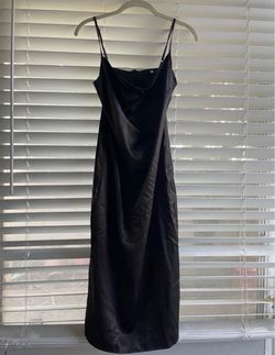 Black Satin Slip Midi Dress