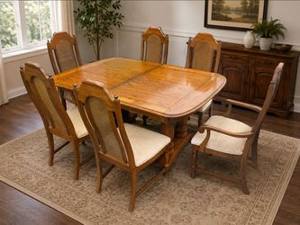 Solid Oak Dining Table Set – 6 Chairs (2 Armchairs + 4 Side Chairs)