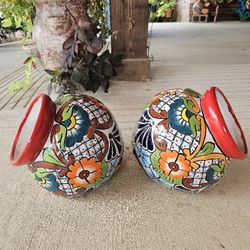 Red Rim Small Leaning Talavera. Clay Pots. Planters. Plants. Pottery $35 cada uno
