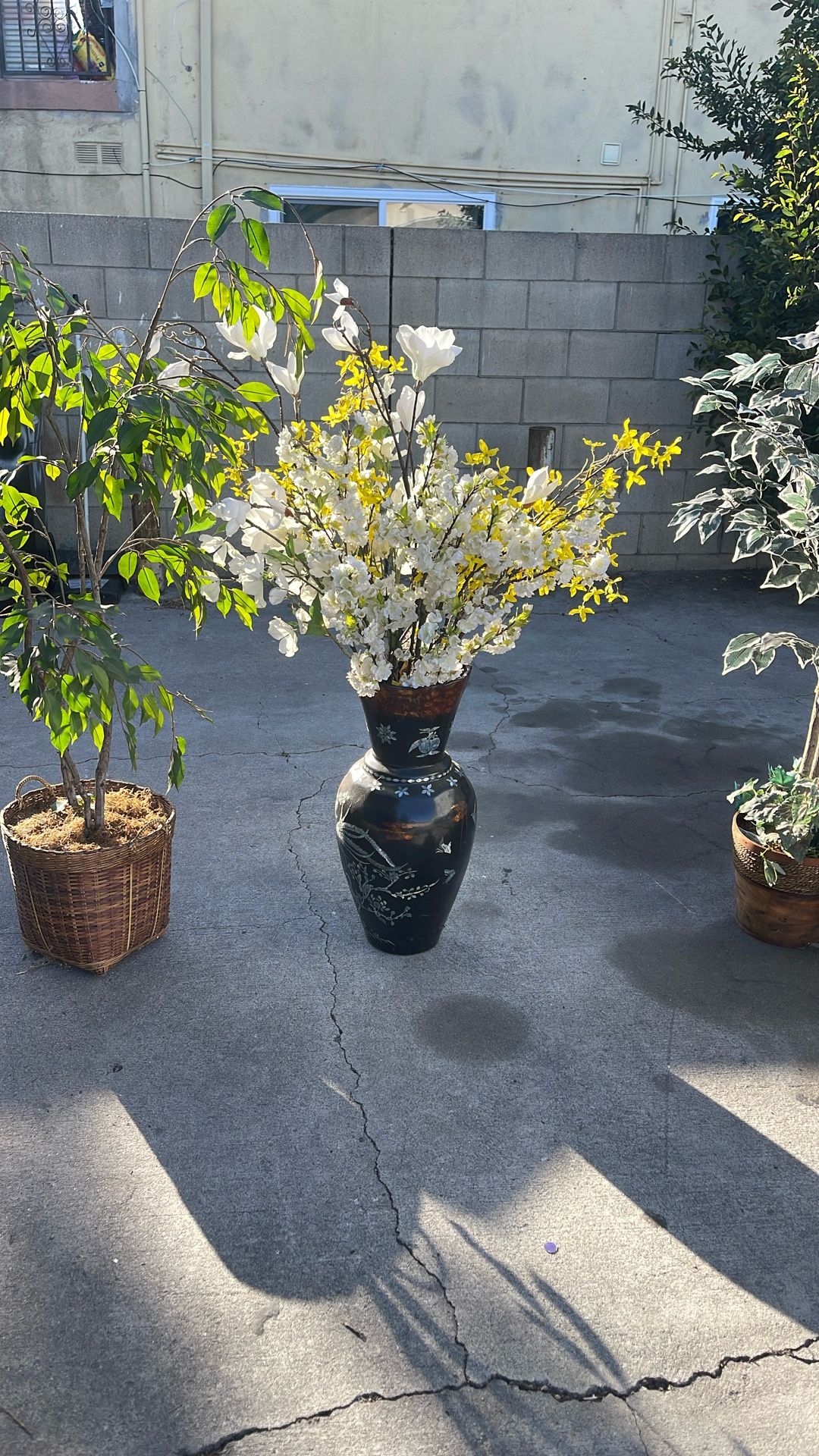 Artificial Plants With Vases. The brown one is 2 feet tall so beautiful with yellow, and white flowers. Take All For $60