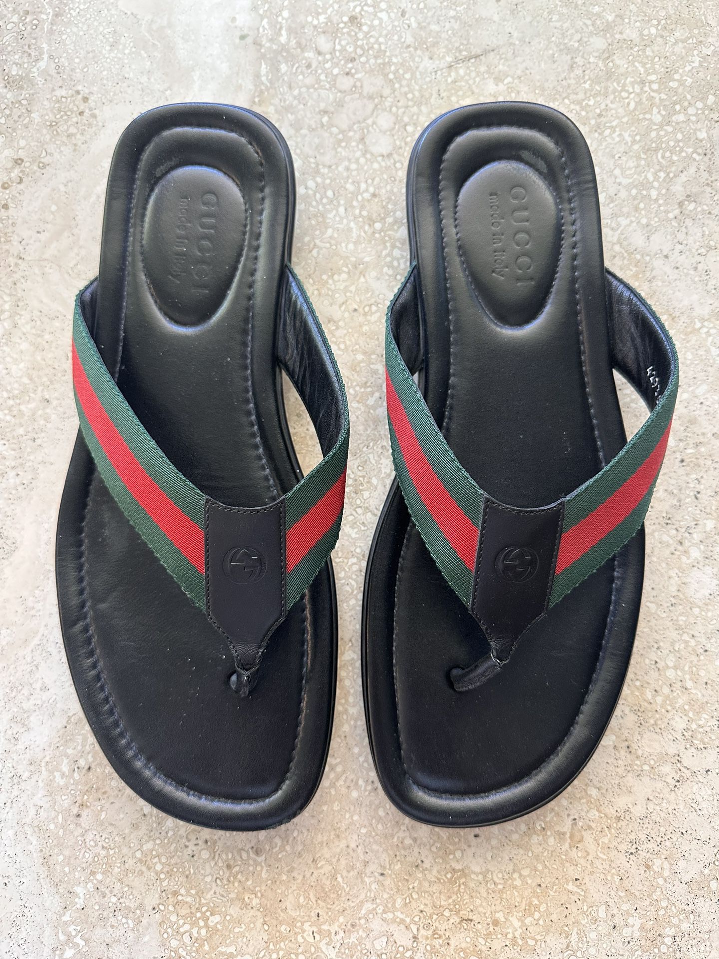GUCCI WEB AND LEATHER THONG SANDAL