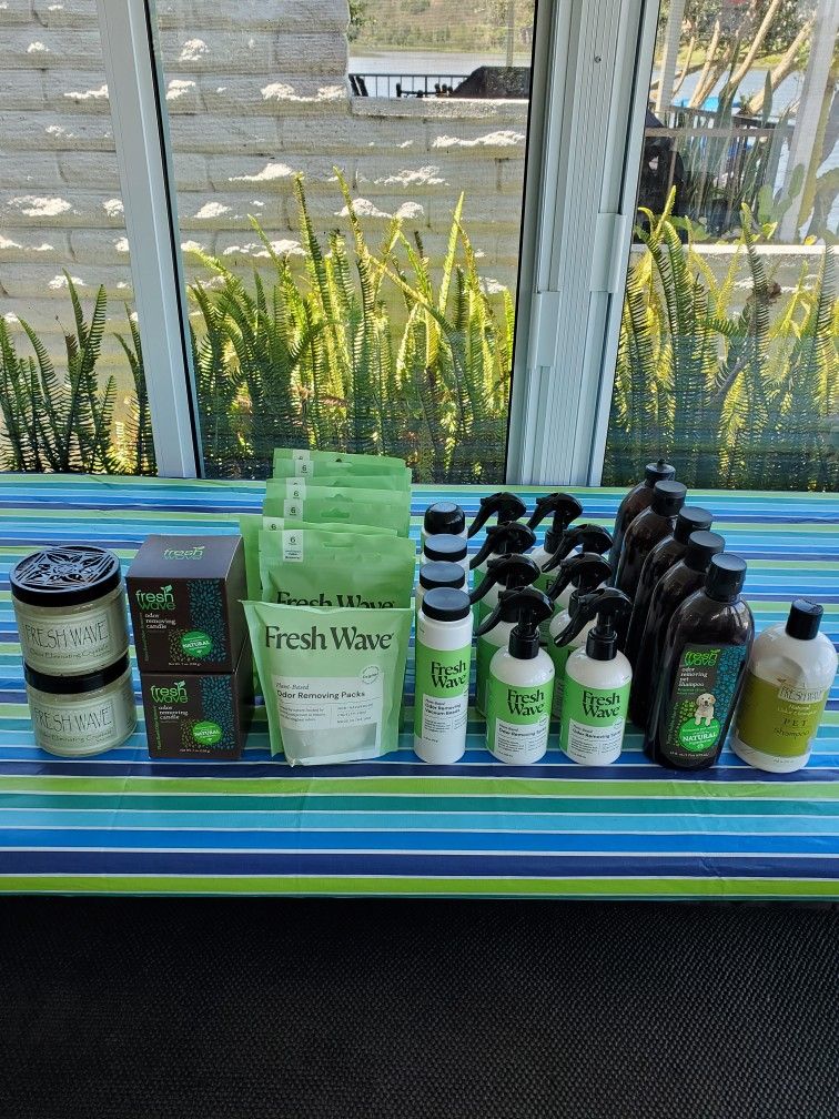 Fresh Wave Deoderizer Odor Eliminating Room & Fabric Spray, Candles, Cache Packs, Vacuum Beads, Odor Removing Gel, & Pet Shampoo