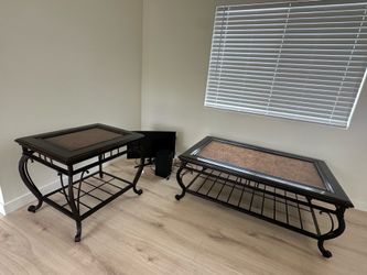 Solid Wrought Iron Coffee & Side Table Set