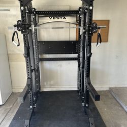 PRO SERIES Ultimate 3-1 Half Rack Functional Trainer w/Smith Machine Bar | 400lb Stack | Gym Equipment | Fitness | Commercial | Squat Rack 