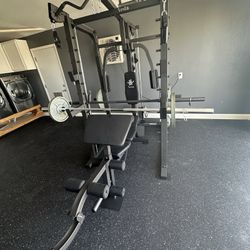 Vesta Fitness Smith Machine 2001 w/Bench Attachment | 230lb Bumpers Weights | 7ft Olympic Bar | Fitness | Gym Equipment | FREE DELIVERY 🚚 