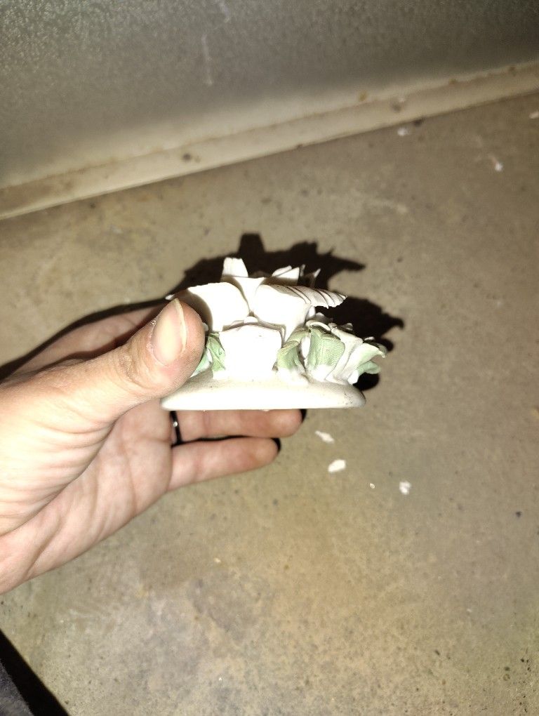 Vintage Miniature Ceramic Bisque Basket Of Flowers Figurine