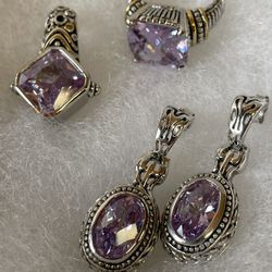 Pink Quartz Pendant Earrings And Ring Sz 8.25 AMG design 925 18k GE Jewelry Set