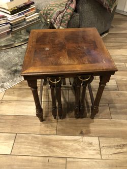 Set of three tables /Antique Solid Wood - vintage Italian-style nesting tables, possibly manufactured by Gordons Fine Furniture