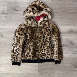 Tucker+Tate Leopard Print Fuzzy Zip Up Jacket  Size 4 