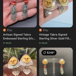 Tabra Vintage Silver Moon Earrings 