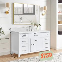 60-Inch White Single Sink Bathroom Vanity with Ample Storage – Clean, Modern Design，18060SWH 2.42
