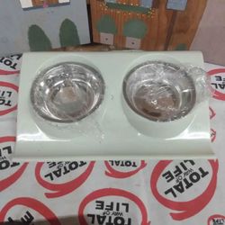 Portable Pet Feed And Water Bowl Set With Stand For Home, Office And Camper 