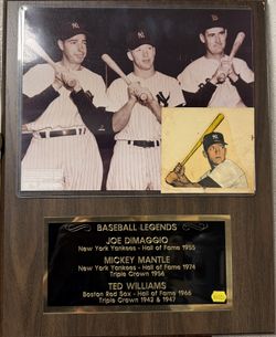 Authentic 1950’s Mickey Mantle 1956 Mac Boy Decal card Plus A Repop MLB baseball Legends Plaque