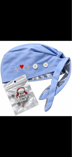 Blue Surgical Scrub Cap with Badge reel