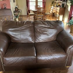 Brown leather Loveseat