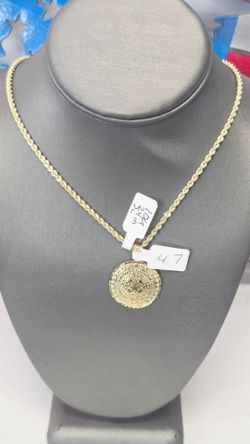 10k Hollow 24inch 3mm Chain With 10k Pendant