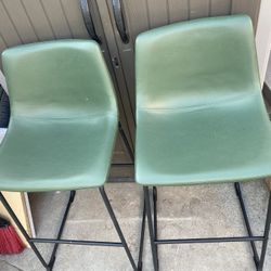 Walker Edison Green Faux Leather Industrial Counter Stools - Set of 2 - Green