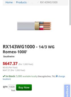Southwire Romex 14/3 WG Wire 1000ft Spools