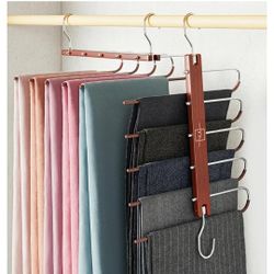 MORALVE Pants Hangers Space Saving - 2 Pack European Beechwood Scarf and Jean Hangers - Closet Organizer and Space Saver Pant Rack, Leggings Hanger, a
