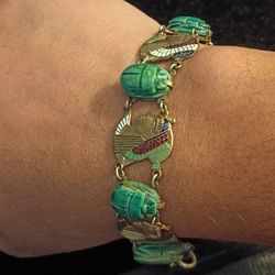 Vtg Vintage Egyptian Scarab Bracelet 