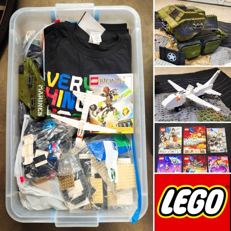 LEGO ® Military Army Base Bundle w/ Tank, Crane, Airplanes, Boats, Minifigures, Cars, Wheels, Motorcycle, Books, Magazines, T-Shirt & More!!