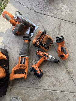 Ridgid 18 v Drill, Circular Saw, Sawzall and Light. 1 Battery and Charger. $120