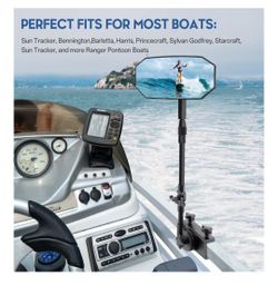 Boat Mirror, 2025 New Flag Pontoon Boat Mirror Rear View Foldable Design & Telescoping Pole | 4.8"*12.4" Large Marine Mirrors Easy Clamp on Rail for P