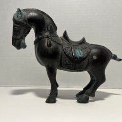 Vintage Chinese Bronze Tang Style War Horse Sculpture Statue with Patina